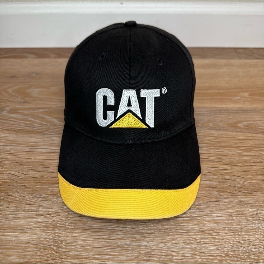 CAT Caterpillar 100% Cotton Black Yellow Adjustable Cap Hat
